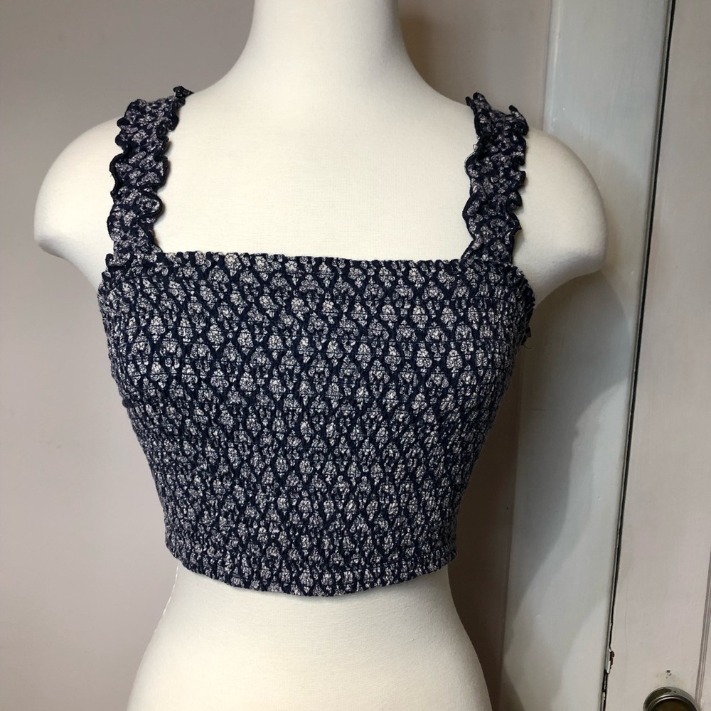 Hollister Blue Smocked Crop Tank Top